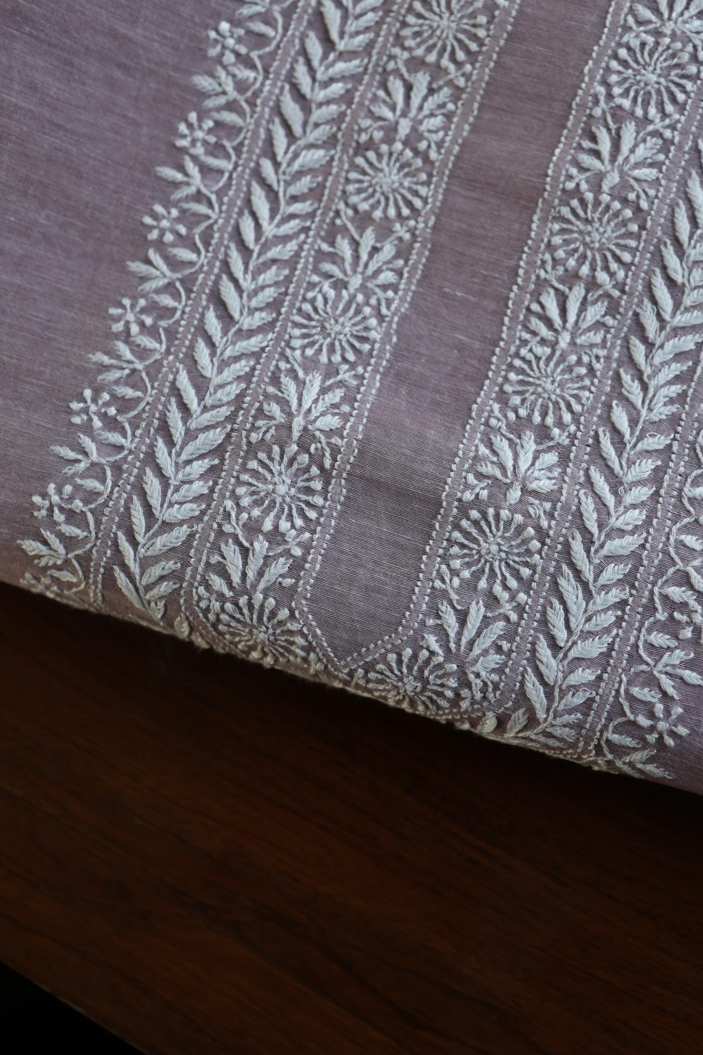 Lavender Linen Chikankari Unstitched Men's Kurtas Fabric