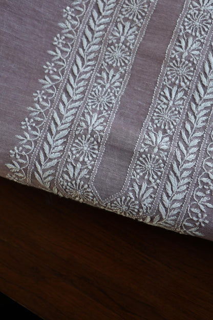 Lavender Linen Chikankari Unstitched Men's Kurtas Fabric