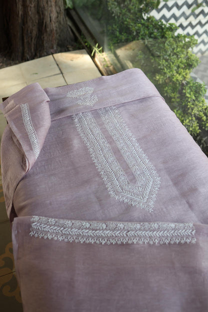 Lavender Linen Chikankari Unstitched Men's Kurtas Fabric