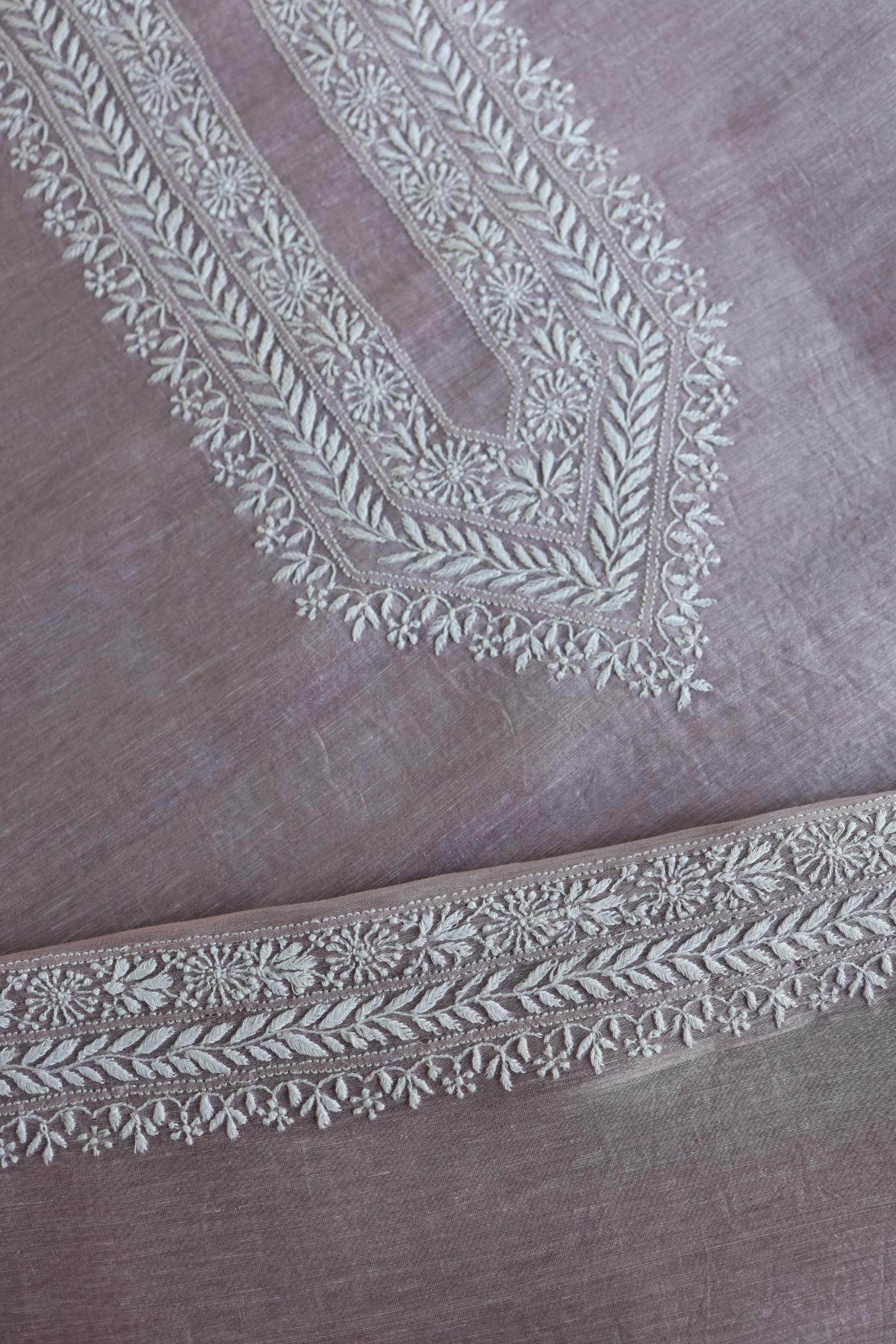 Lavender Linen Chikankari Unstitched Men's Kurtas Fabric