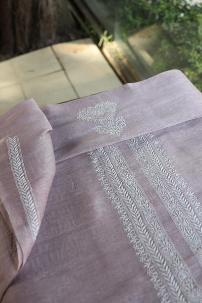 Lavender Linen Chikankari Unstitched Men's Kurtas Fabric