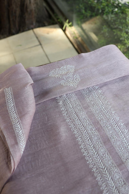 Lavender Linen Chikankari Unstitched Men's Kurtas Fabric