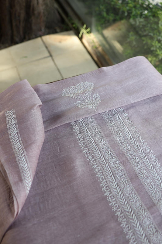Lavender Linen Chikankari Unstitched Men's Kurtas Fabric
