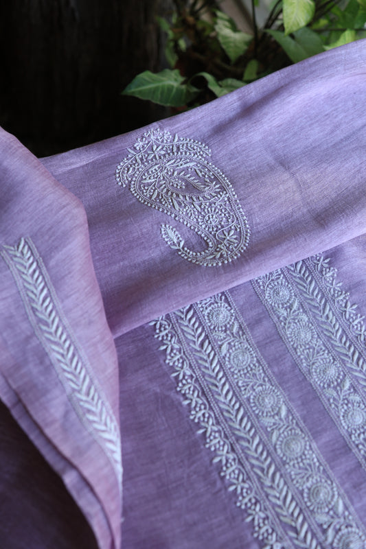 Lavender Linen Chikankari Unstitched Men's Kurtas Fabric