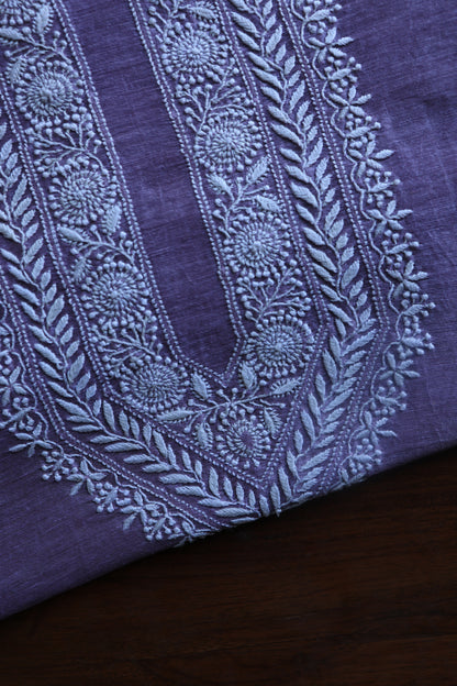 Lavender Linen Chikankari Unstitched Men's Kurtas Fabric