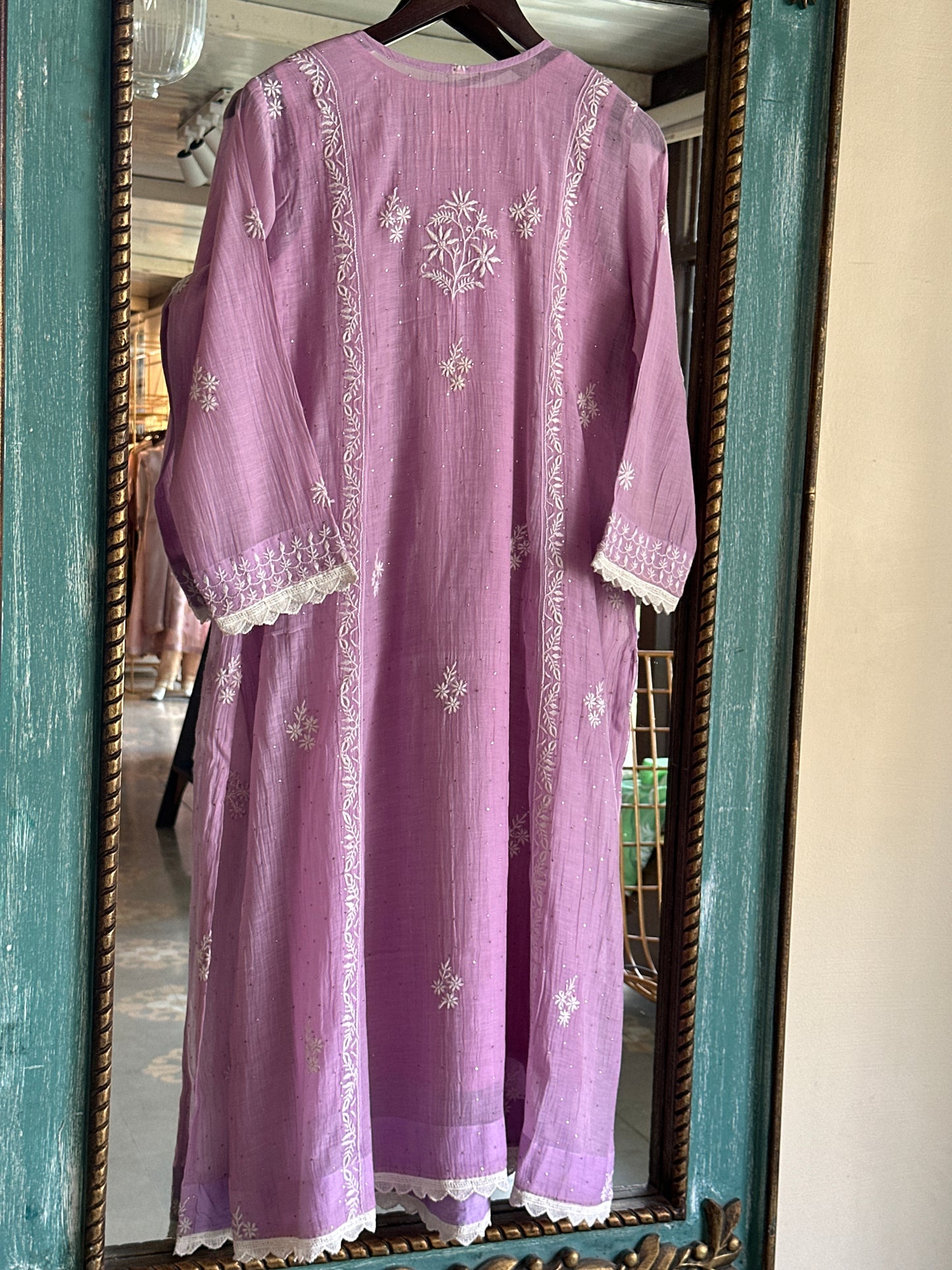 Lavender Mal Mukaish Kamdani Tux Chikankari Kurta Dupatta Set