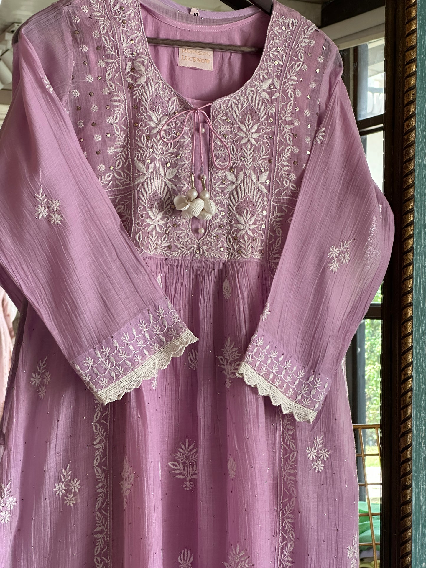 Lavender Mal Mukaish Kamdani Tux Chikankari Kurta Dupatta Set