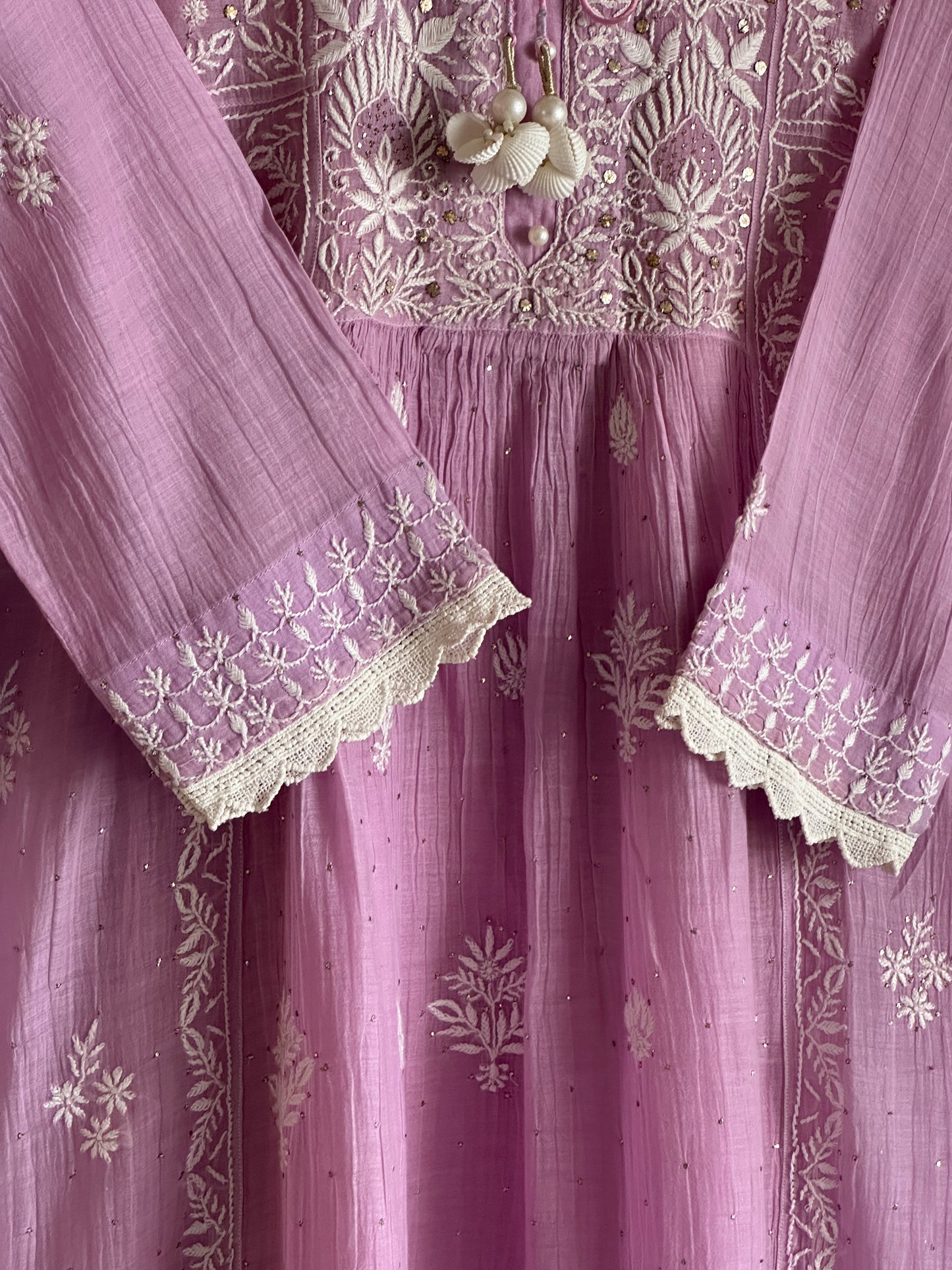 Lavender Mal Mukaish Kamdani Tux Chikankari Kurta Dupatta Set