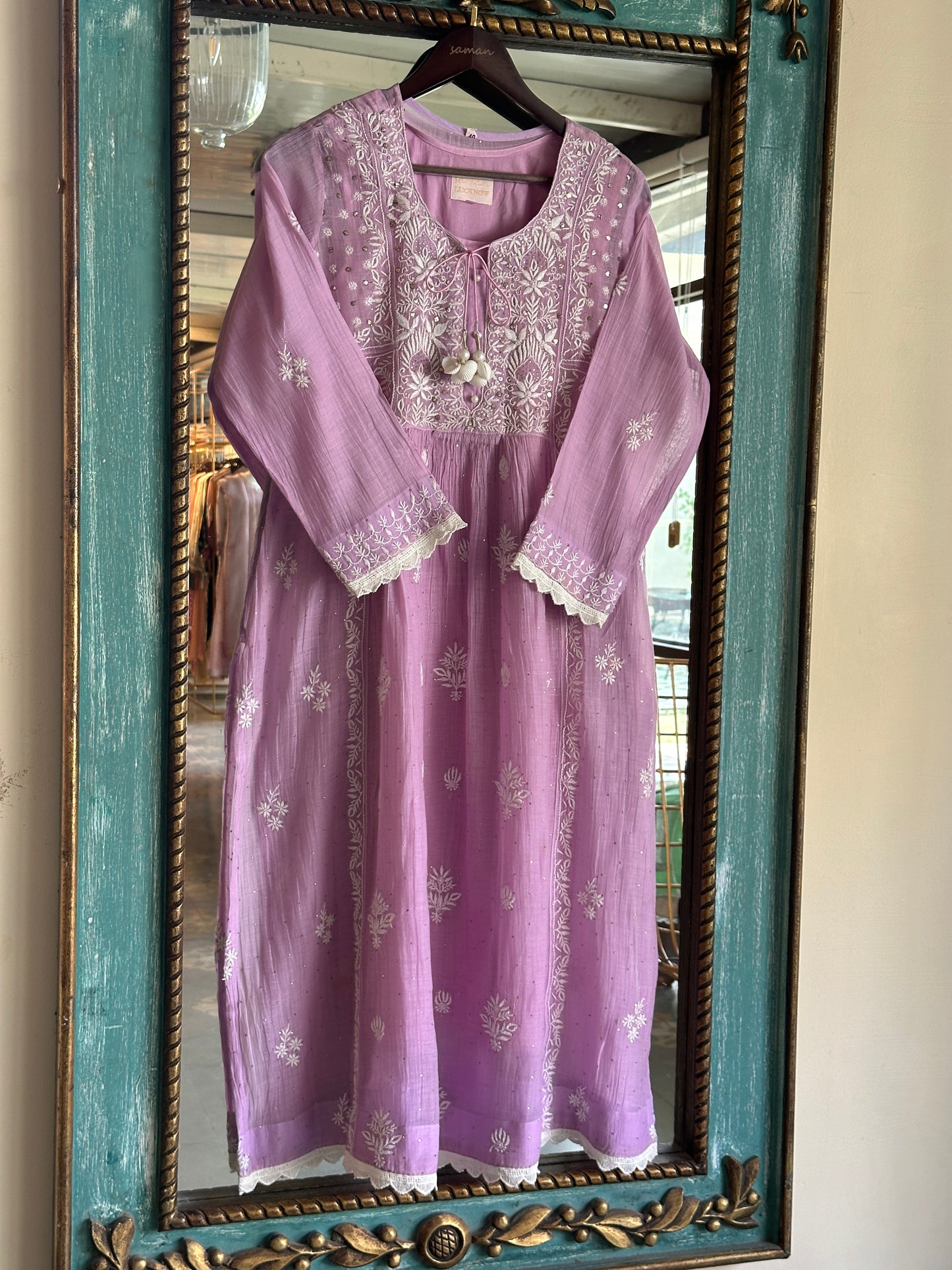 Lavender Mal Mukaish Kamdani Tux Chikankari Kurta Dupatta Set