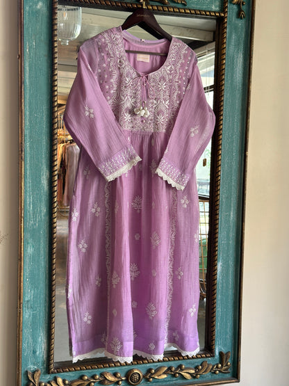 Lavender Mal Mukaish Kamdani Tux Chikankari Kurta Dupatta Set