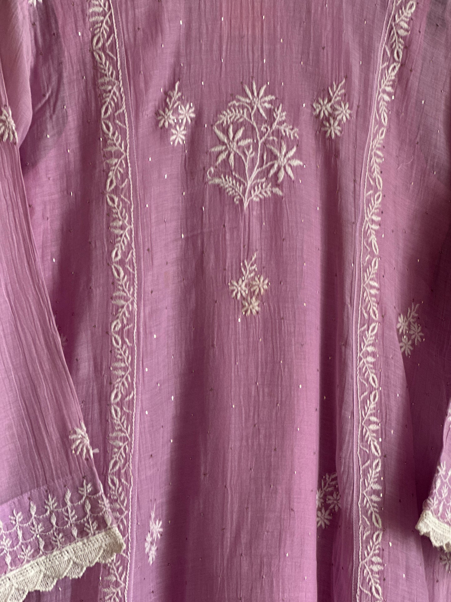 Lavender Mal Mukaish Kamdani Tux Chikankari Kurta Dupatta Set