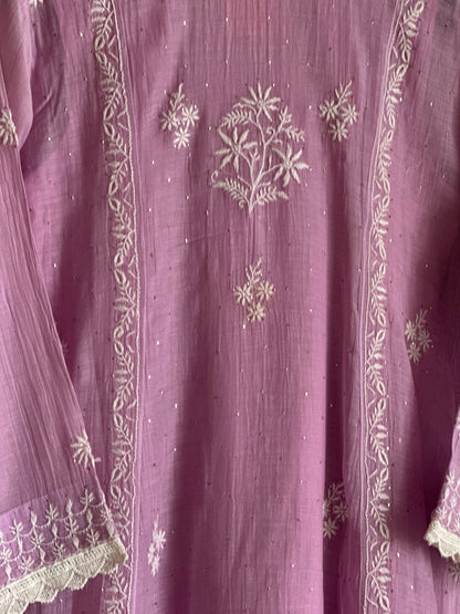 Lavender Mal Mukaish Kamdani Tux Chikankari Kurta Dupatta Set