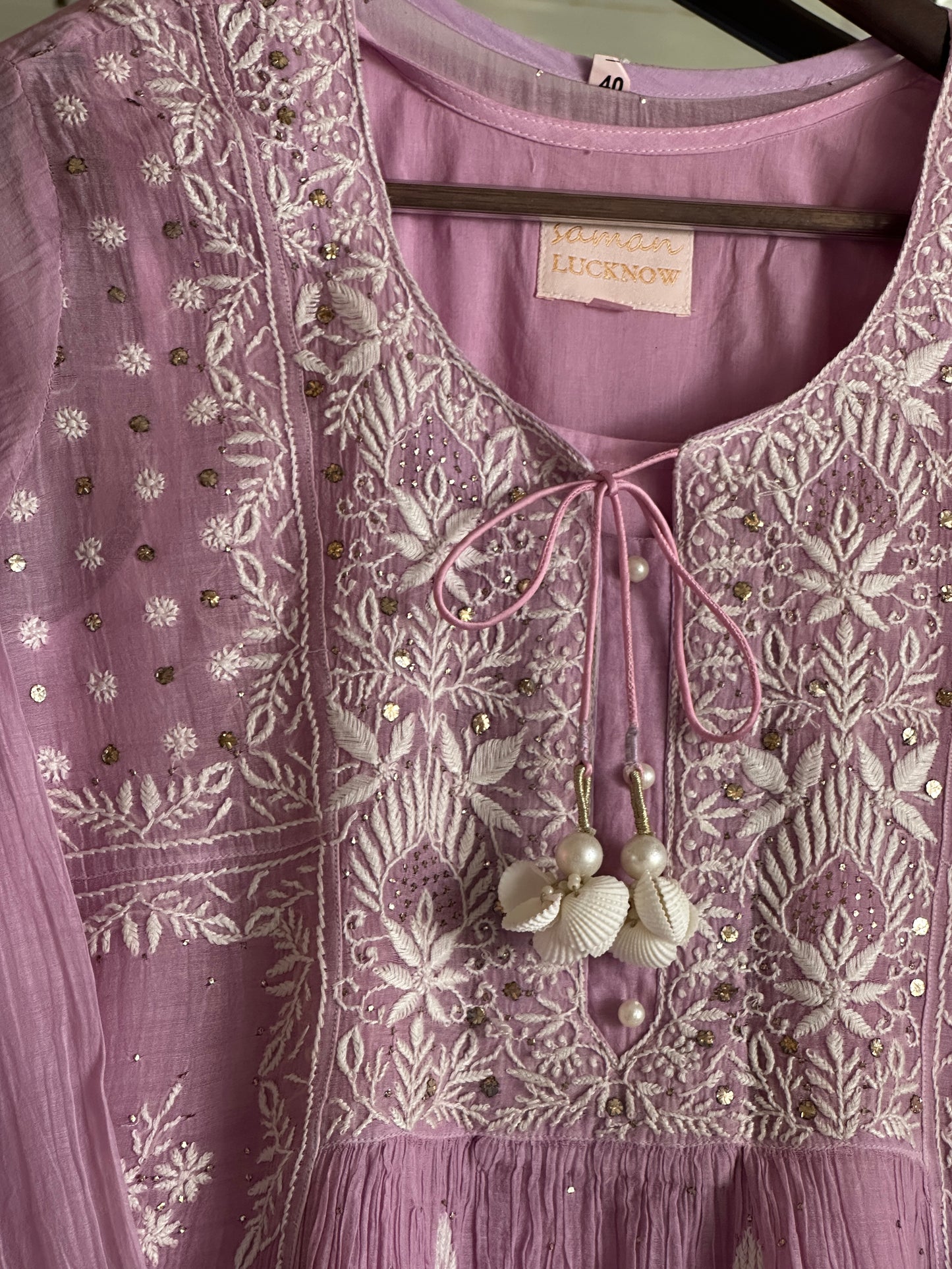 Lavender Mal Mukaish Kamdani Tux Chikankari Kurta Dupatta Set