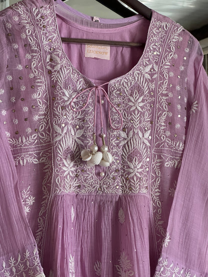 Lavender Mal Mukaish Kamdani Tux Chikankari Kurta Dupatta Set