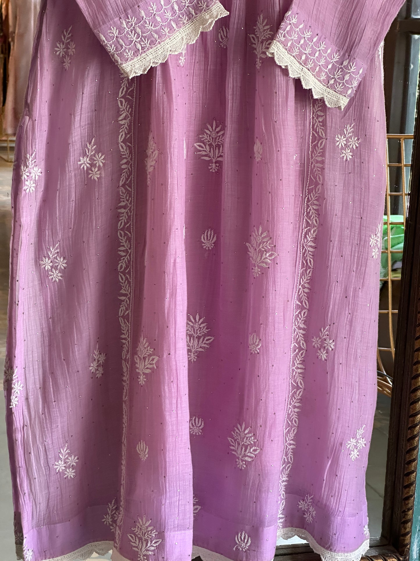 Lavender Mal Mukaish Kamdani Tux Chikankari Kurta Dupatta Set