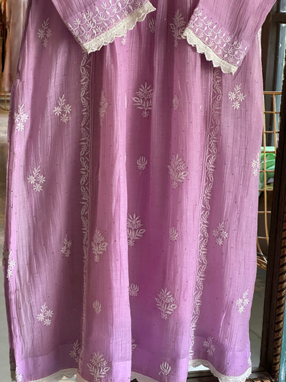 Lavender Mal Mukaish Kamdani Tux Chikankari Kurta Dupatta Set