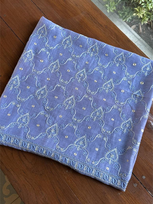 Lavender Moonga Silk Chikankari Unstitched Blouse Fabric