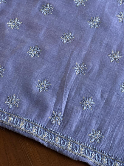Lavender Moonga Silk Chikankari Unstitched Blouse Fabric