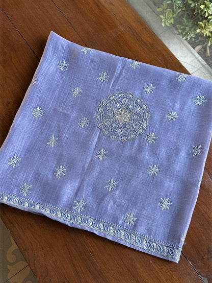 Lavender Moonga Silk Chikankari Unstitched Blouse Fabric
