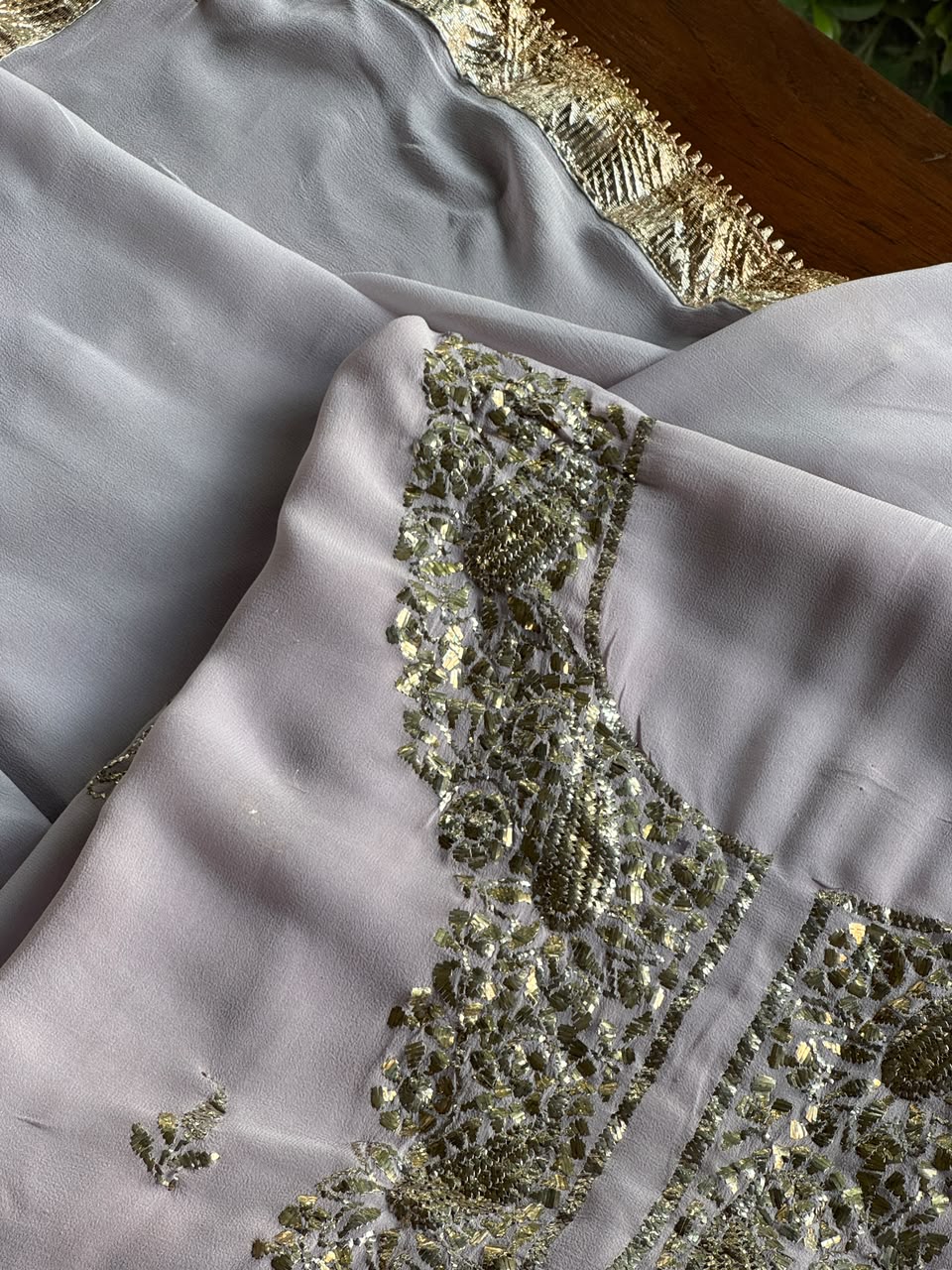 Lavender Mukaish Badla Pure Georgette Kurta Set