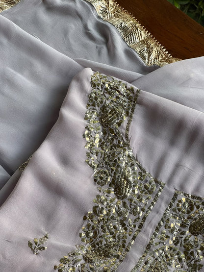 Lavender Mukaish Badla Pure Georgette Kurta Set