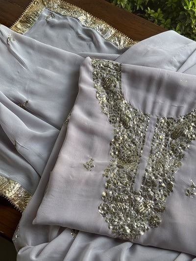 Lavender Mukaish Badla Pure Georgette Kurta Set