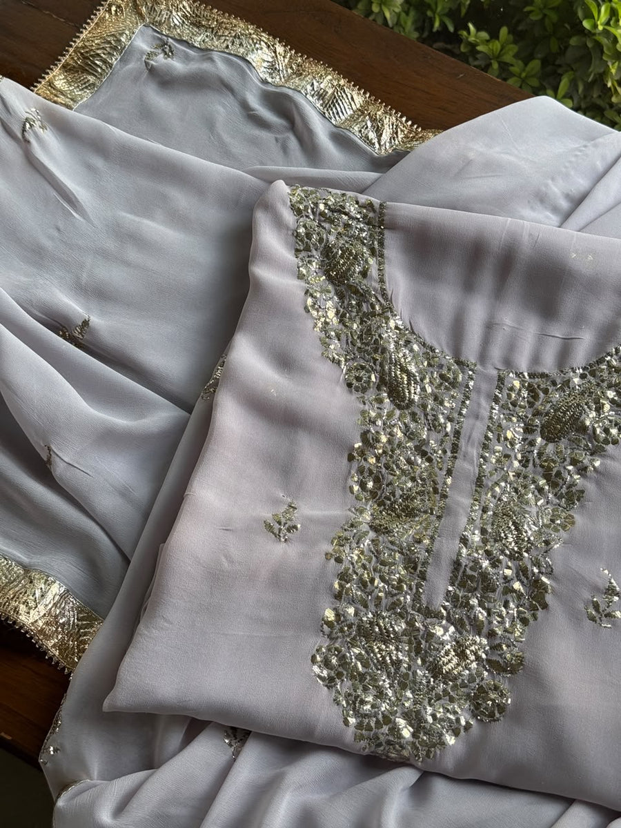 Lavender Mukaish Badla Pure Georgette Kurta Set