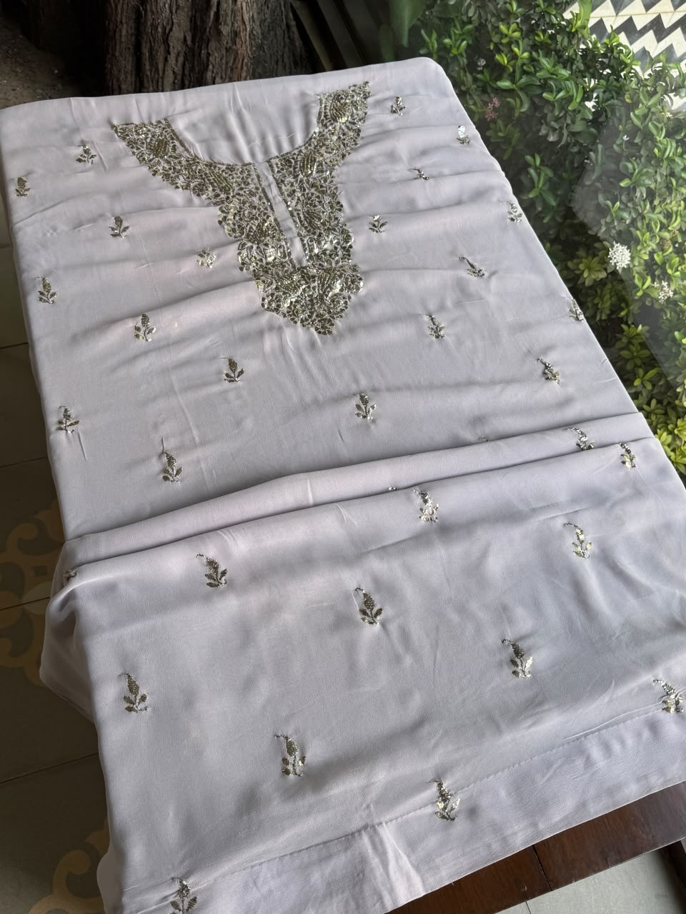 Lavender Mukaish Badla Pure Georgette Kurta Set