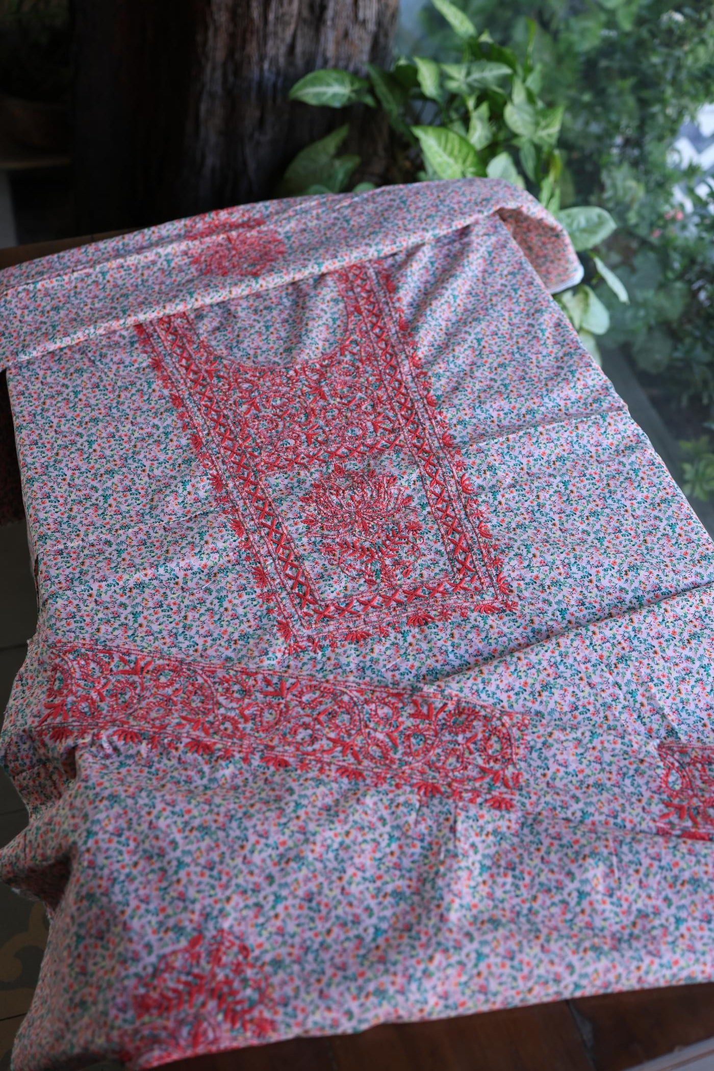 Lavender Multi Floral Cotton Kurta Fabric with Chikankari Work