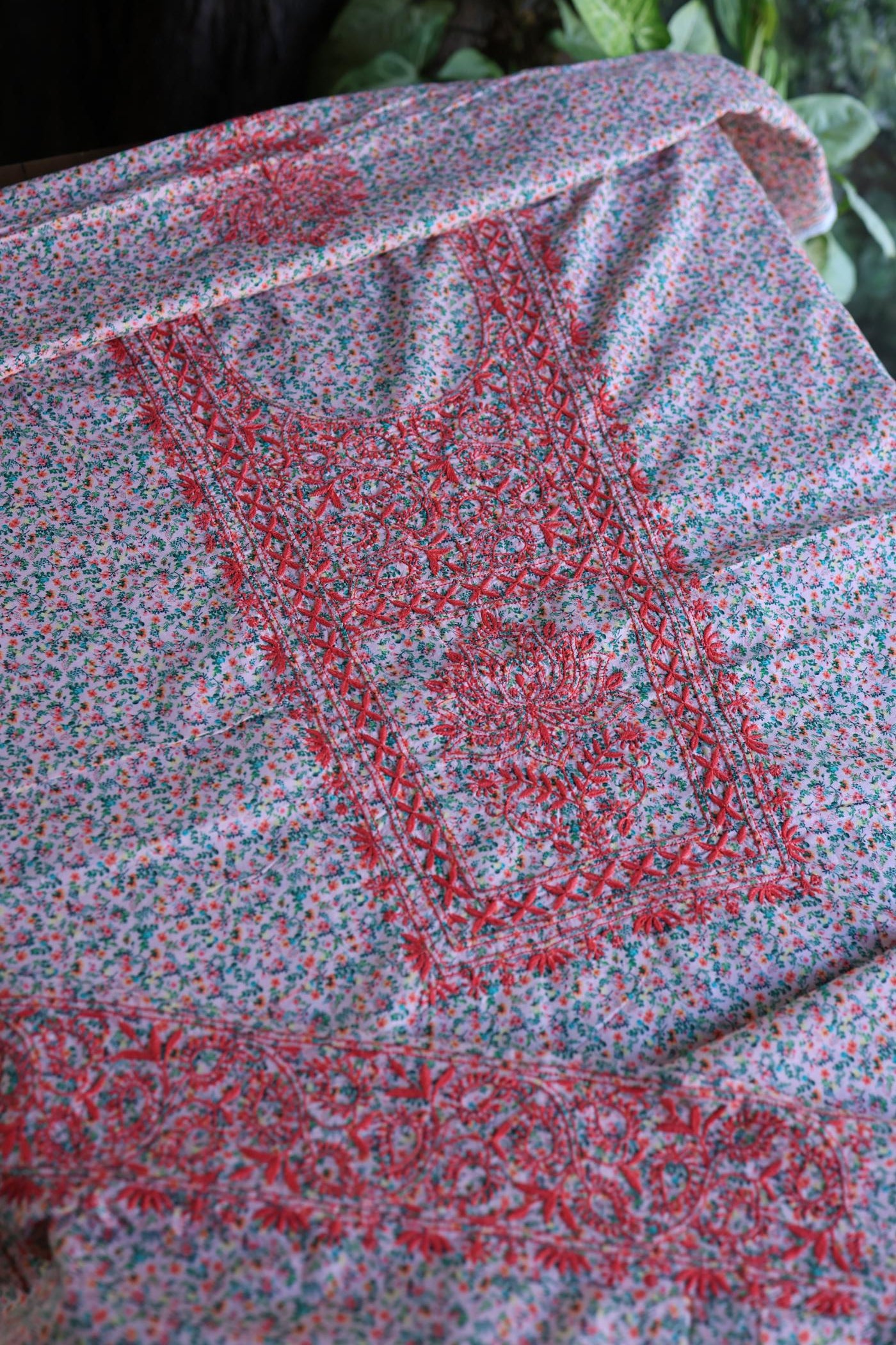 Lavender Multi Floral Cotton Kurta Fabric with Chikankari Work