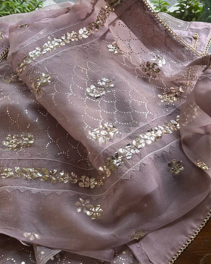 Lavender Noor Organza Applique Kurta Set