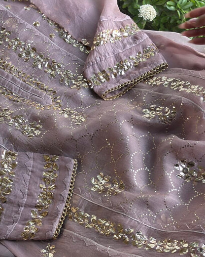 Lavender Noor Organza Applique Kurta Set