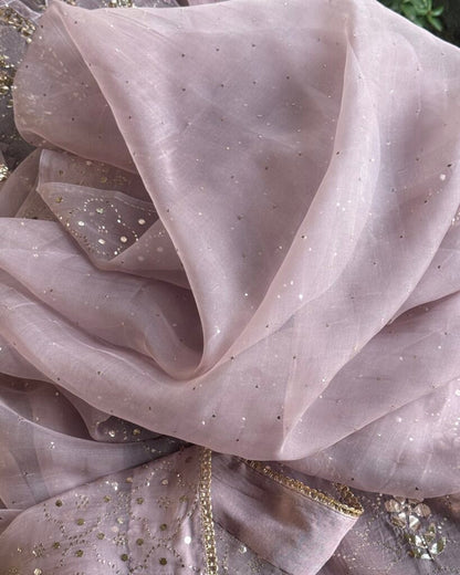 Lavender Noor Organza Applique Kurta Set