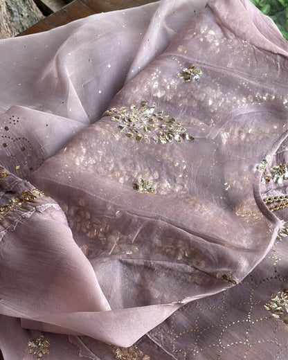 Lavender Noor Organza Applique Kurta Set