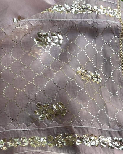 Lavender Noor Organza Applique Kurta Set