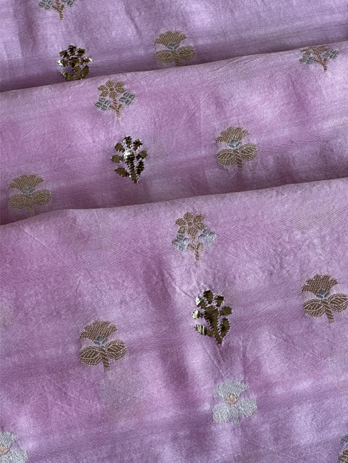 Lavender Pink Shade Zari Booti Fine Chikankari With Kamdani Work Unstitched Fabric