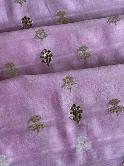 Lavender Pink Shade Zari Booti Fine Chikankari With Kamdani Work Unstitched Fabric