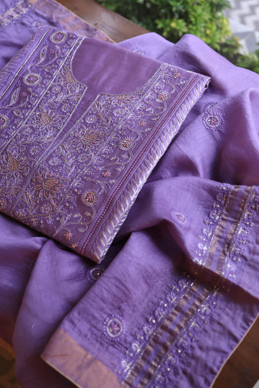 Lavender Purple Rasm Chanderi Highlights Fabrics
