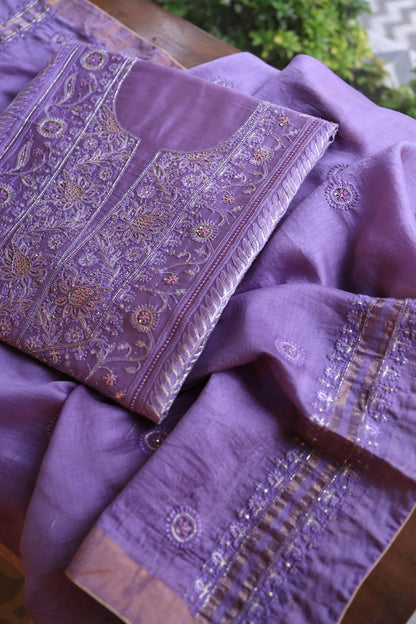 Lavender Purple Rasm Chanderi Highlights Fabrics