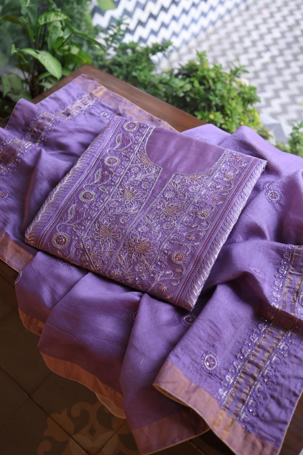 Lavender Purple Rasm Chanderi Highlights Fabrics