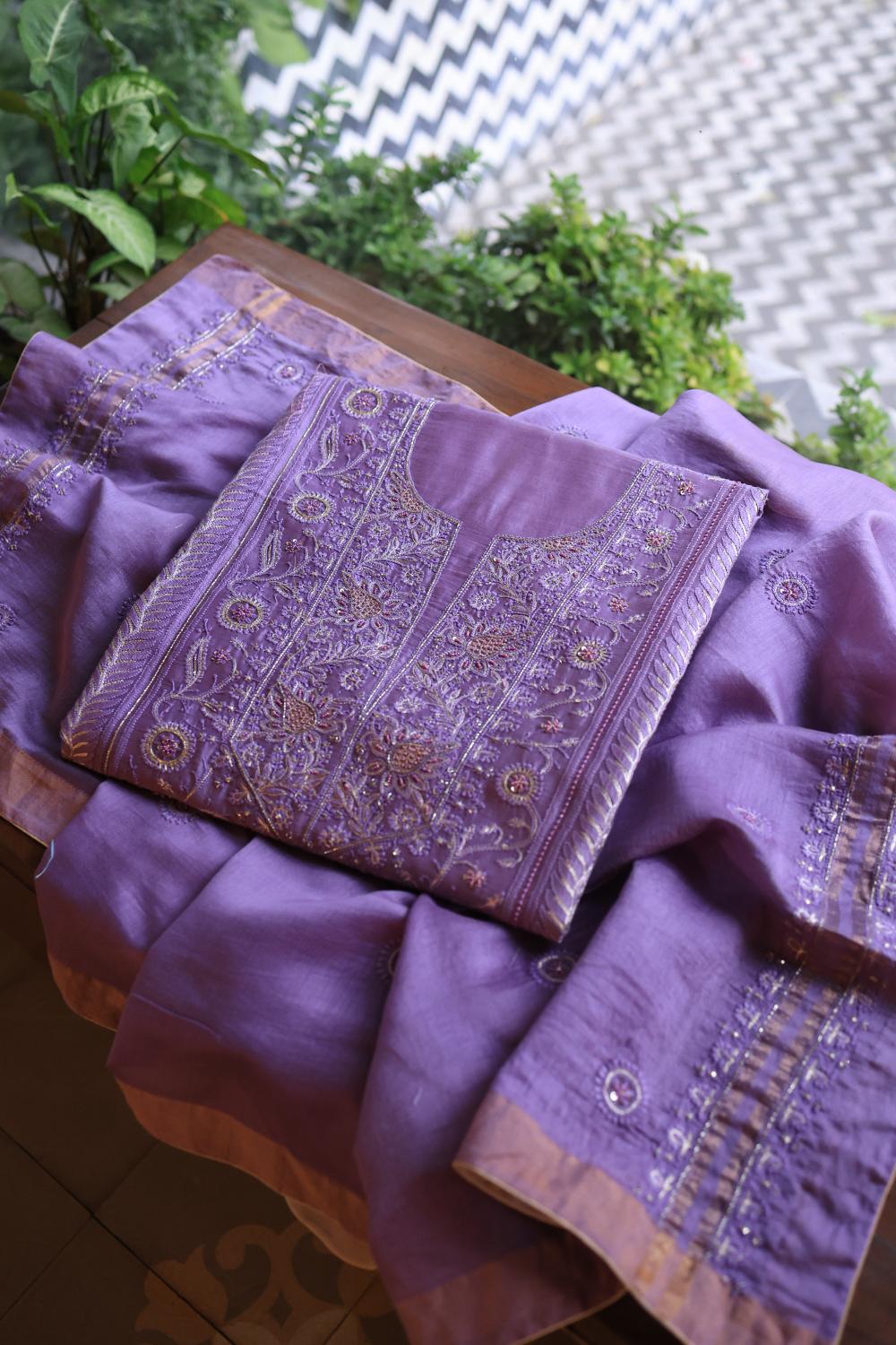 Lavender Purple Rasm Chanderi Highlights Fabrics