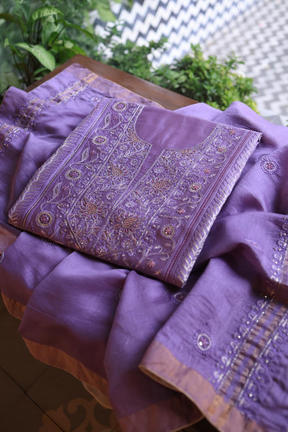 Lavender Purple Rasm Chanderi Highlights Fabrics