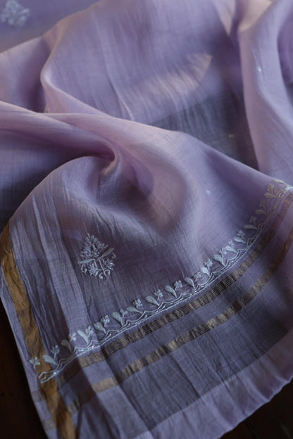 Lavender Purple Shade Chanderi Silk Mukaish Badla Unstitched Fabric