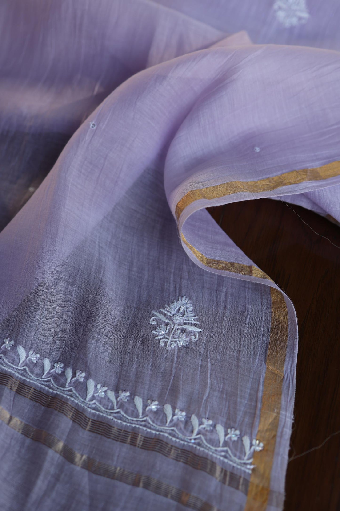 Lavender Purple Shade Chanderi Silk Mukaish Badla Unstitched Fabric