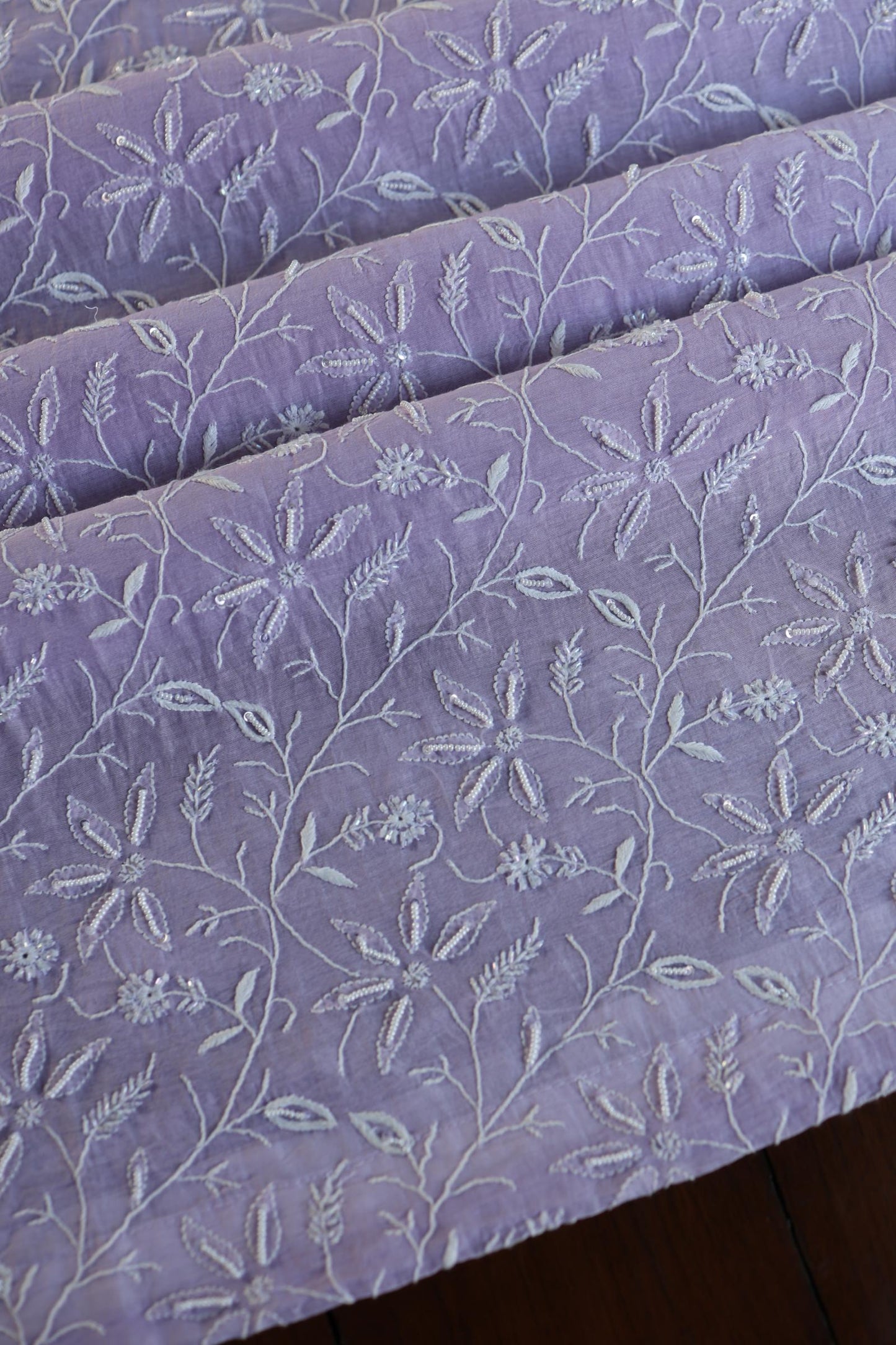 Lavender Purple Shade Chanderi Silk Mukaish Badla Unstitched Fabric