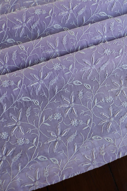 Lavender Purple Shade Chanderi Silk Mukaish Badla Unstitched Fabric