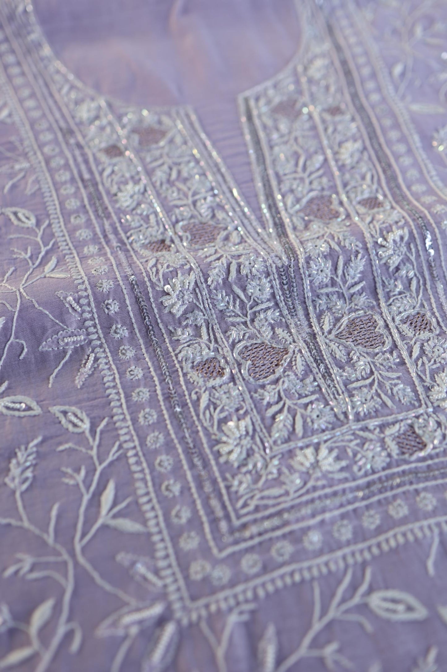 Lavender Purple Shade Chanderi Silk Mukaish Badla Unstitched Fabric