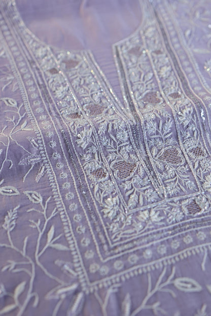 Lavender Purple Shade Chanderi Silk Mukaish Badla Unstitched Fabric