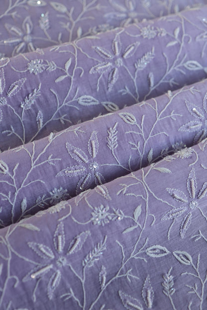 Lavender Purple Shade Chanderi Silk Mukaish Badla Unstitched Fabric