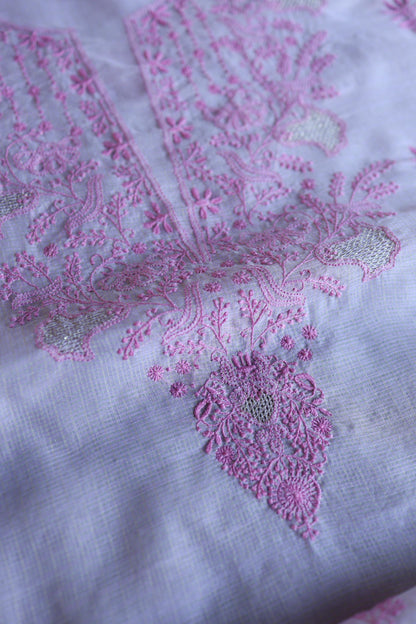 Lavender Purple Shade Kota Chikankari Unstitched Suit Fabric